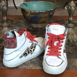 ZADIG & VOLTAIRE Shoes Womens US 7 38 White Flash Leo High Top Shoes Sneakers